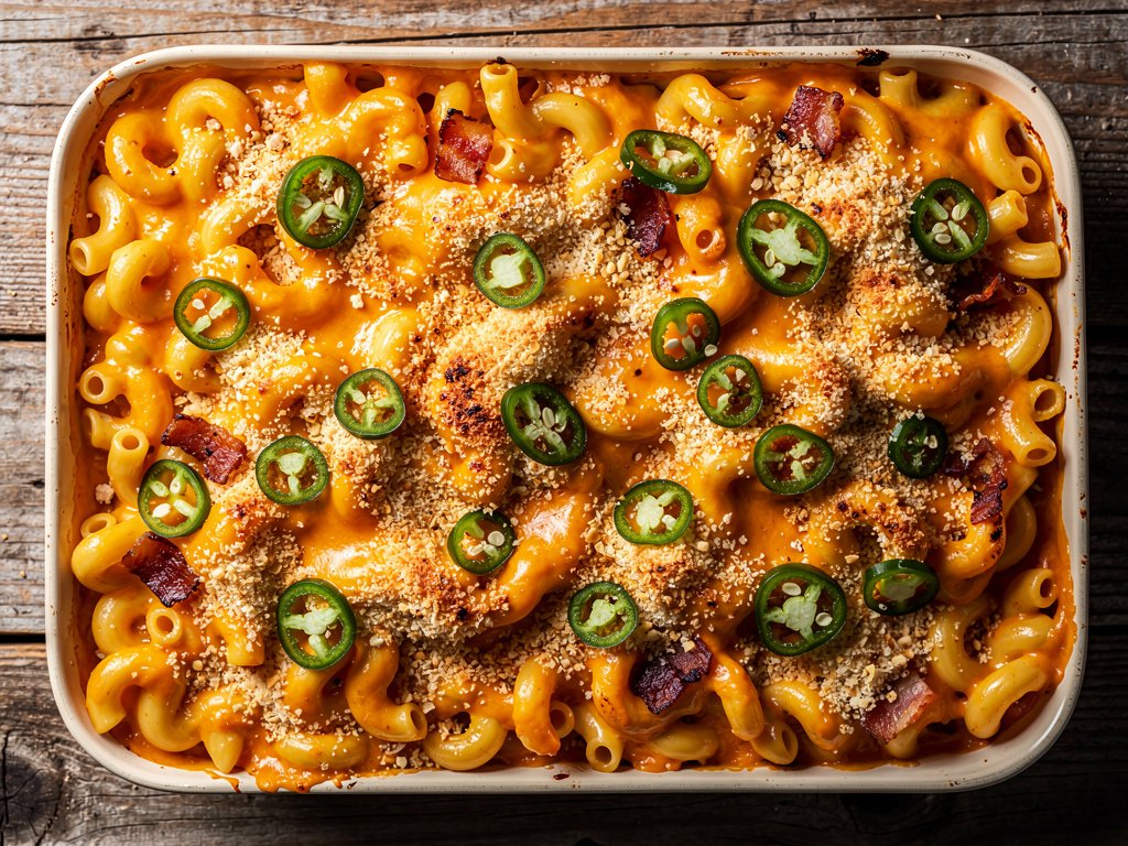 Spicy Bacon Jalapeño Mac and Cheese with Crispy Panko Crust