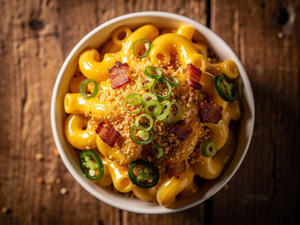 Spicy Bacon Jalapeño Mac and Cheese with Crispy Panko Topping