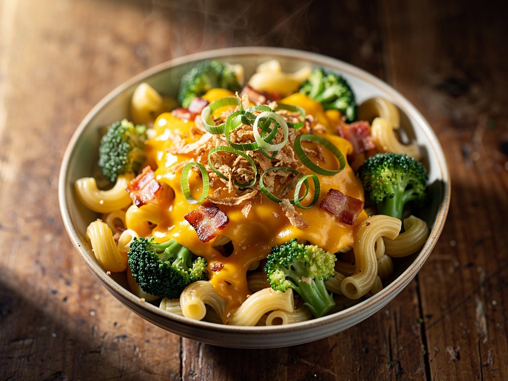 Spicy Broccoli Cheddar Mac and Cheese with Bacon and Jalapeño