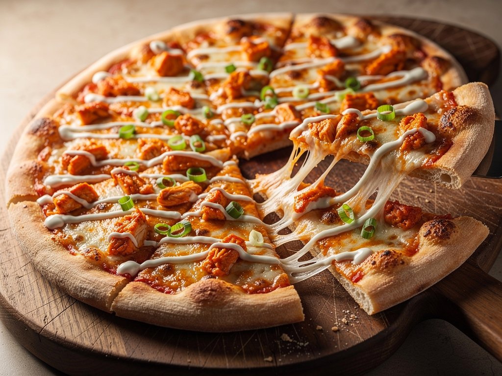 Spicy Buffalo Chicken Pizza with Ranch Drizzle