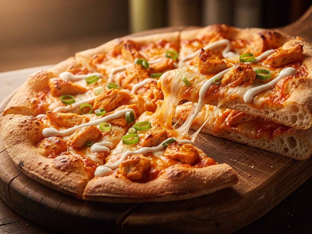 Spicy Buffalo Chicken Pizza with Ranch Drizzle