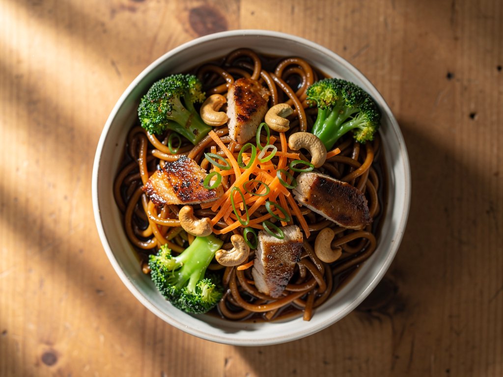 Spicy Chicken and Broccoli Lo Mein with Cashews