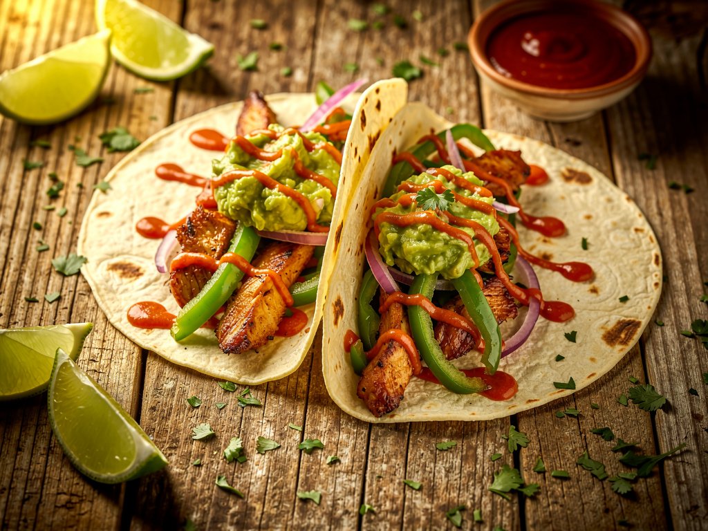 Spicy Chicken Fajita Tacos with Smoky Red Pepper Crema