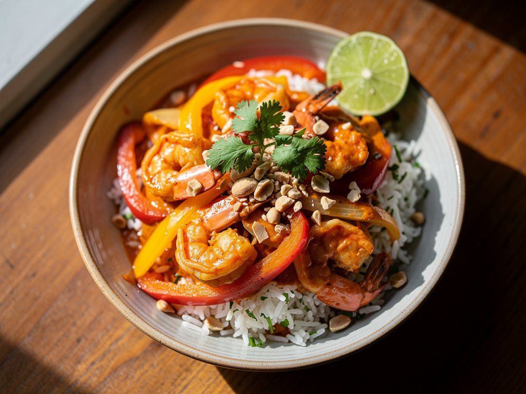 Spicy Coconut Red Curry Shrimp Bowls with Cilantro-Lime Rice