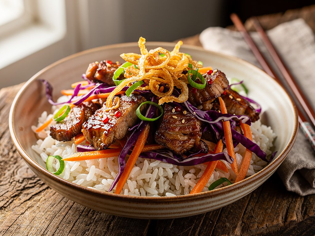 Spicy Garlic Pork and Cabbage Stir-Fry with Crispy Onions