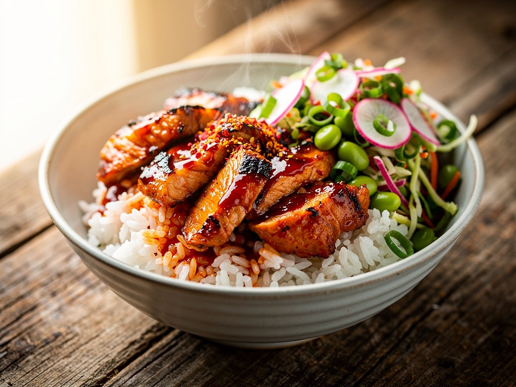 Spicy Gochujang Chicken Bowls with Sesame Edamame Slaw
