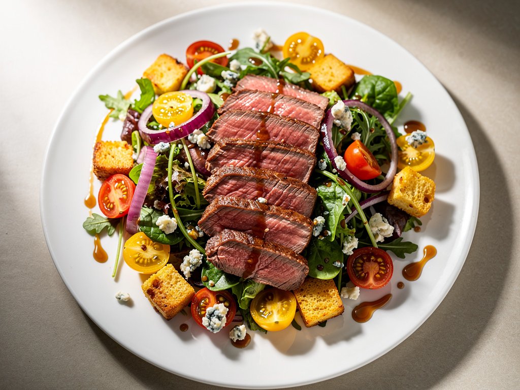 Steak Salad with Blue Cheese, Heirloom Tomatoes, and Honey-Balsamic Dressing