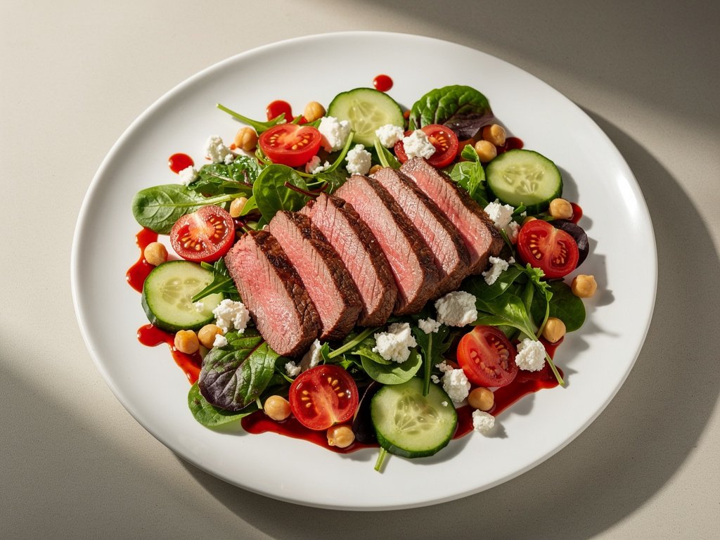 Steak Salad with Tangy Red Pepper Vinaigrette and Chickpeas