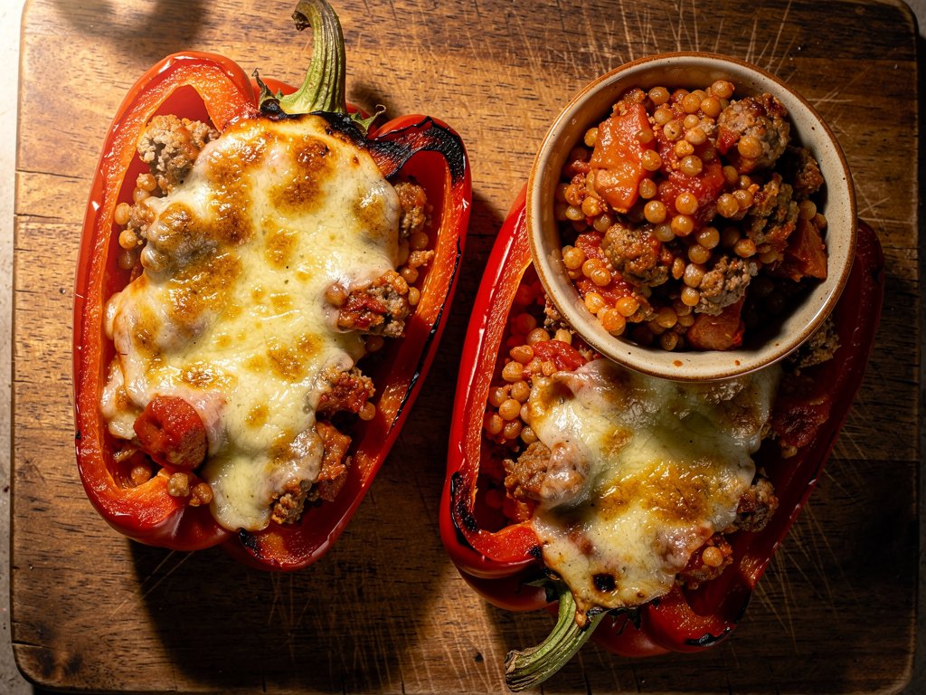 Stuffed Bell Peppers with Italian Chicken Sausage, Couscous & Lentils