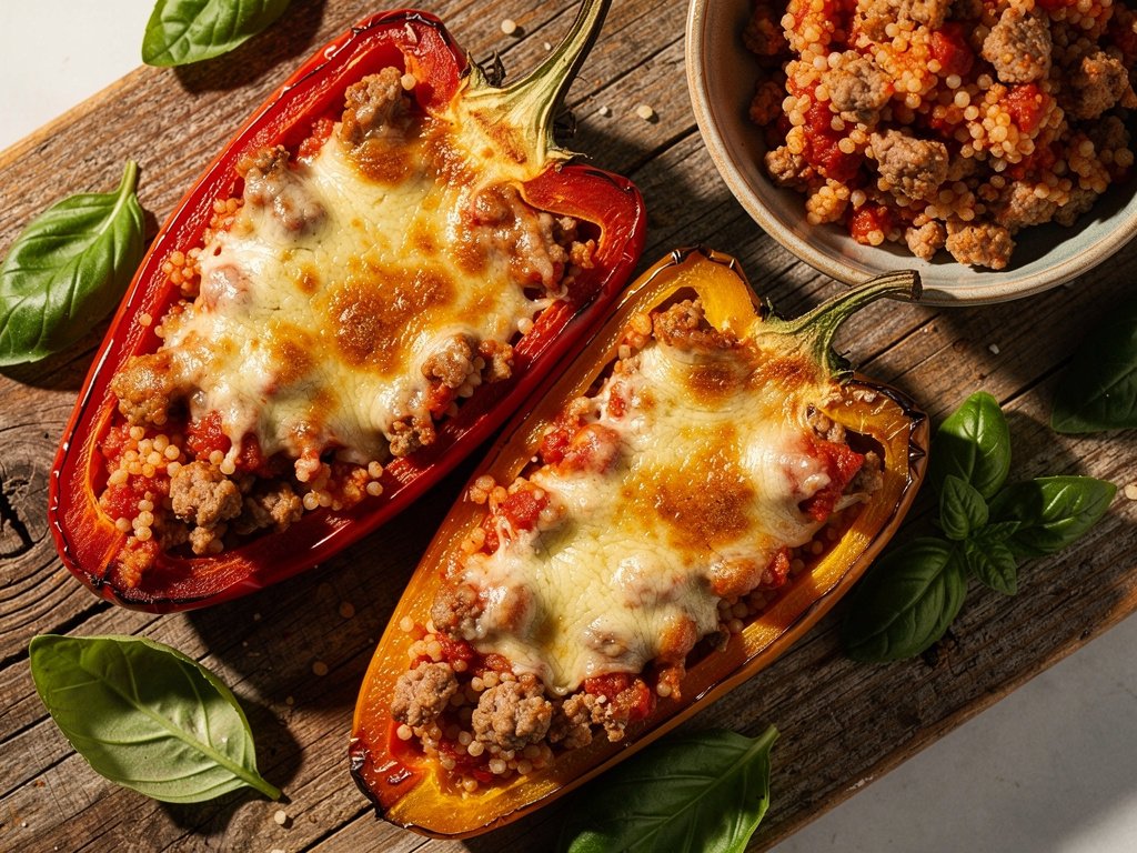 Stuffed Bell Peppers with Italian Chicken Sausage and Couscous or Lentils