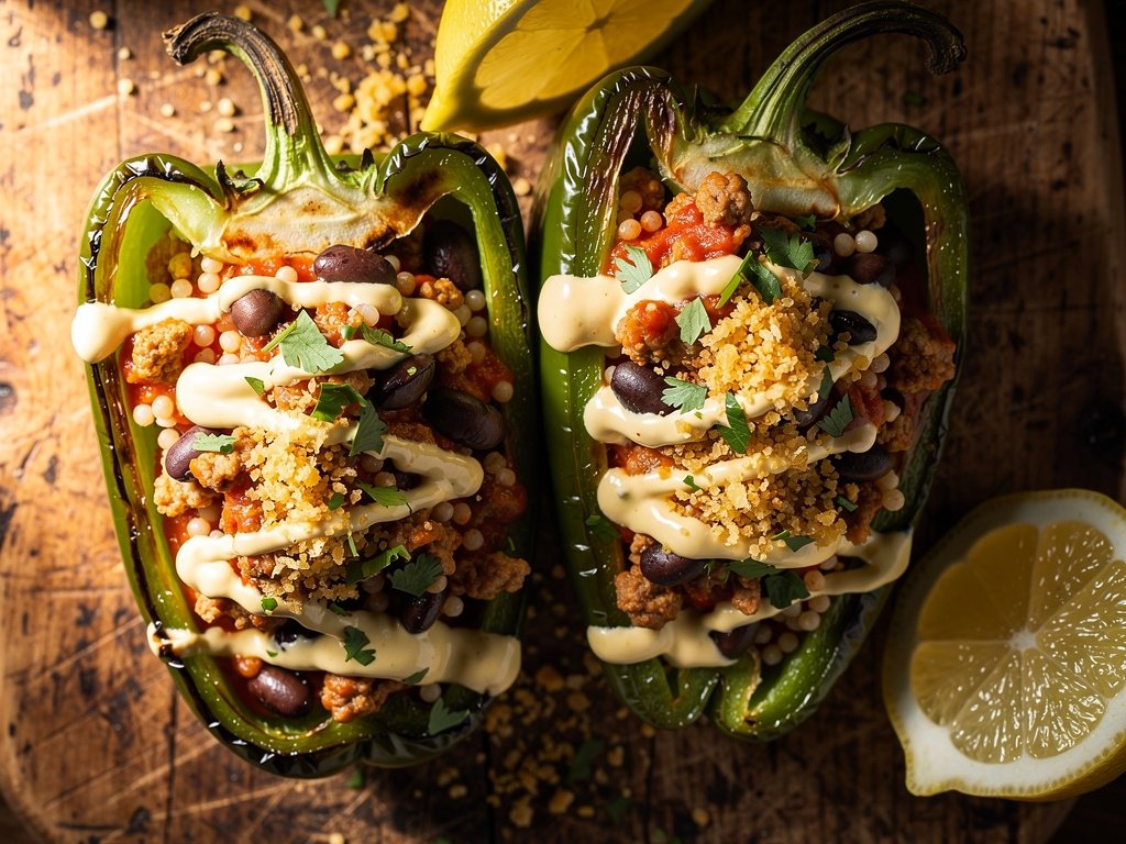Stuffed Bell Peppers with Turkey, Black Beans, and Couscous
