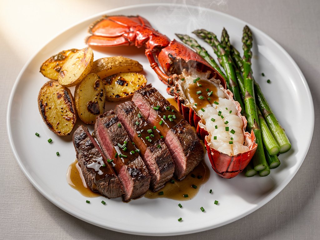 Surf and Turf with Shallot-Sherry Butter Sauce and Roasted Vegetables