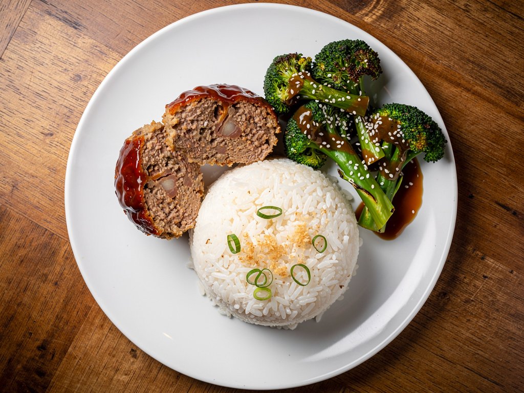 Sweet Chili Glazed Meatloaves with Ginger Rice and Ponzu Broccoli