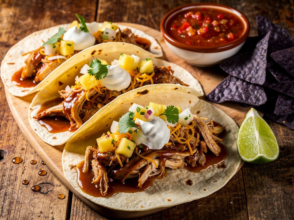 Sweet and Spicy Pineapple Chicken Tacos with Bacon and Pico de Gallo