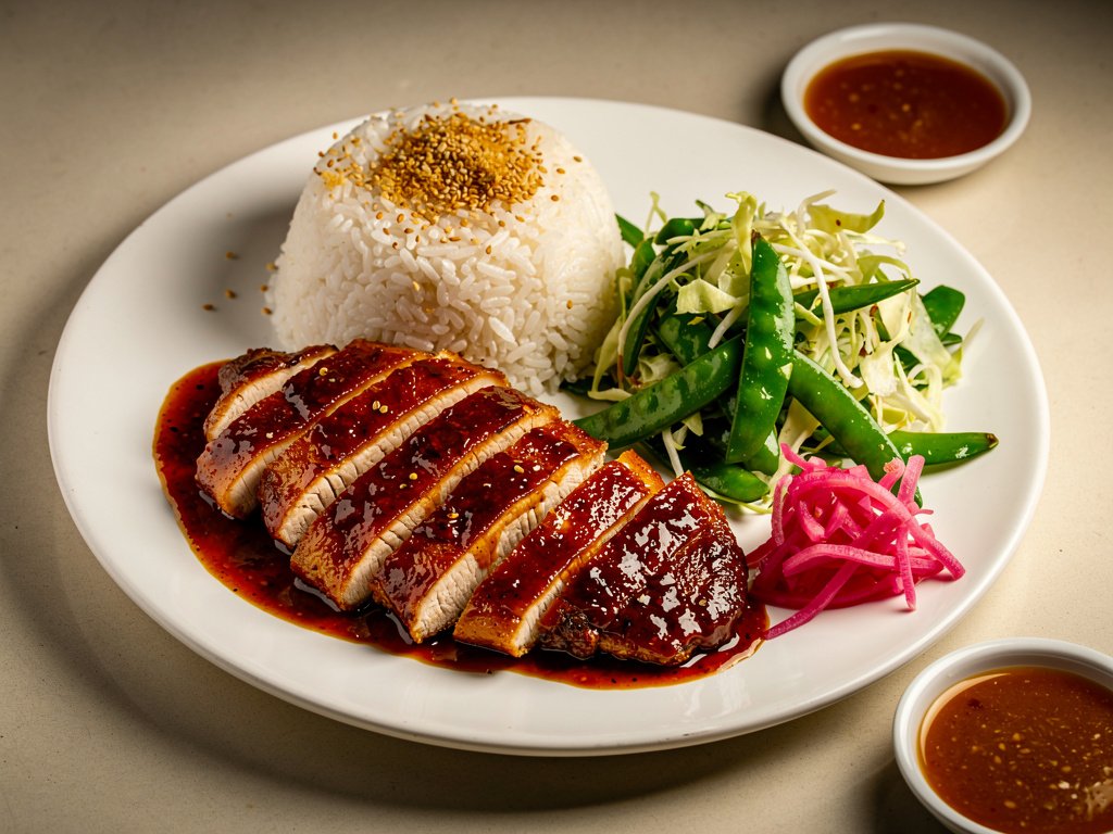 Szechuan Glazed Chicken with Jasmine Rice and Pickled Radishes