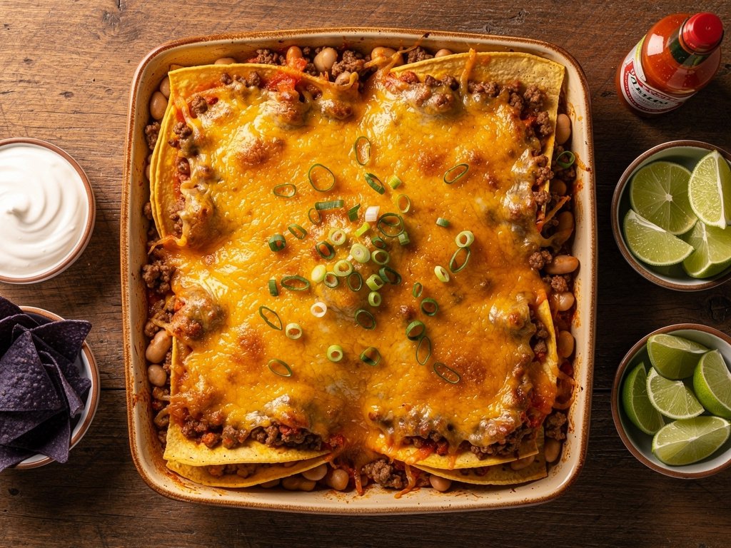 Tex-Mex Beef and Black Bean Tortilla Casserole