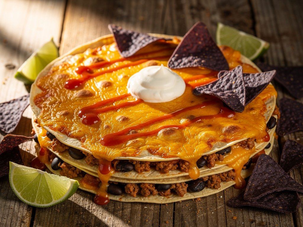 Tex-Mex Beef and Black Bean Tortilla Stack