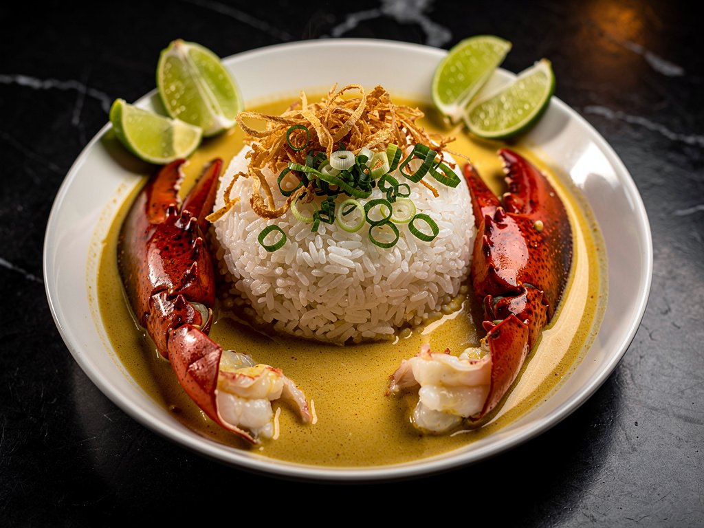Luxurious Thai Coconut Curry with Lobster and Jasmine Rice