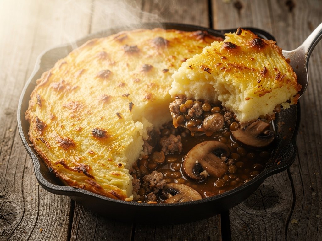 Turkey, Mushroom & Lentil Shepherd's Pie with Cheddar Mashed Potatoes