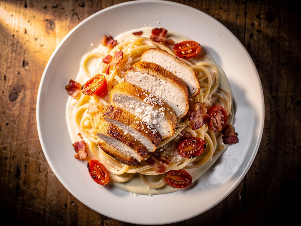 Tuscan Chicken Linguine with Roasted Tomatoes and Bacon
