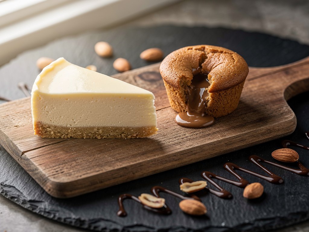 Vanilla Cheesecake and Peanut Butter Lava Cake Duo Recipe