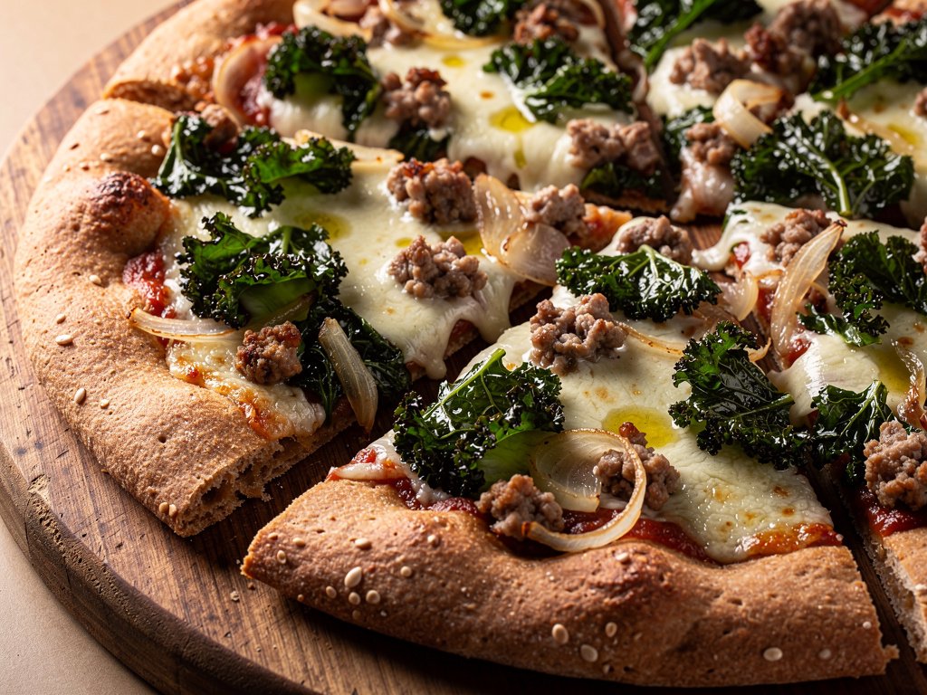 Hearty Whole Wheat Sausage and Kale Pizza
