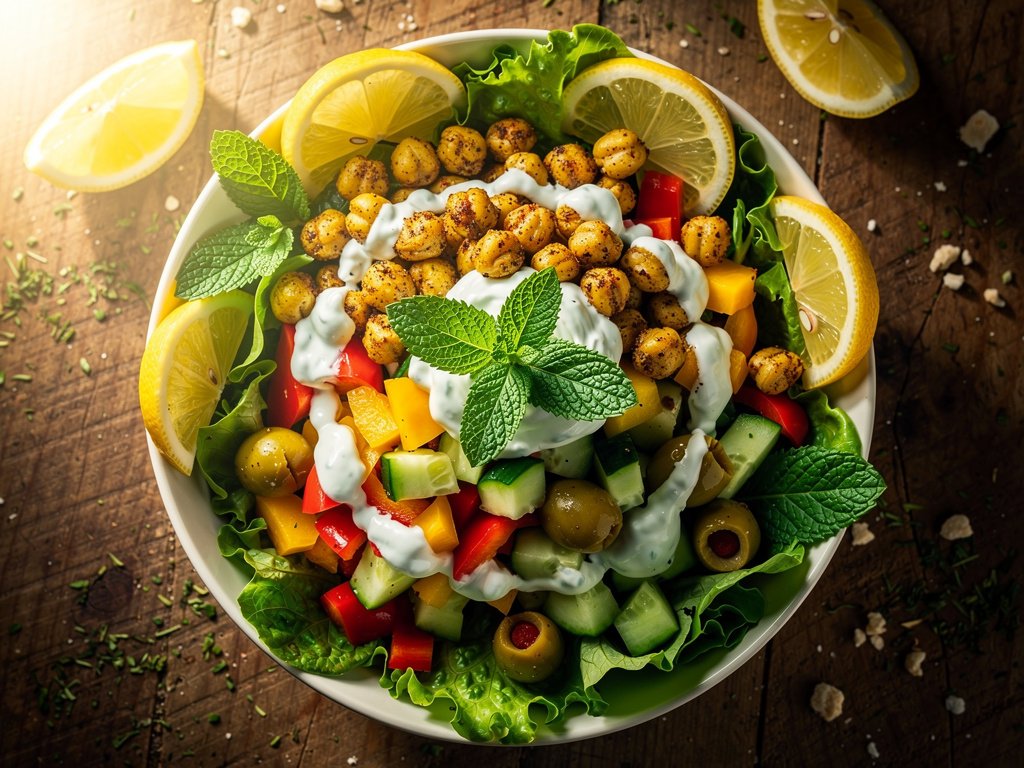 Za'atar Spiced Chickpea Salad with Creamy Cilantro Yogurt Dressing